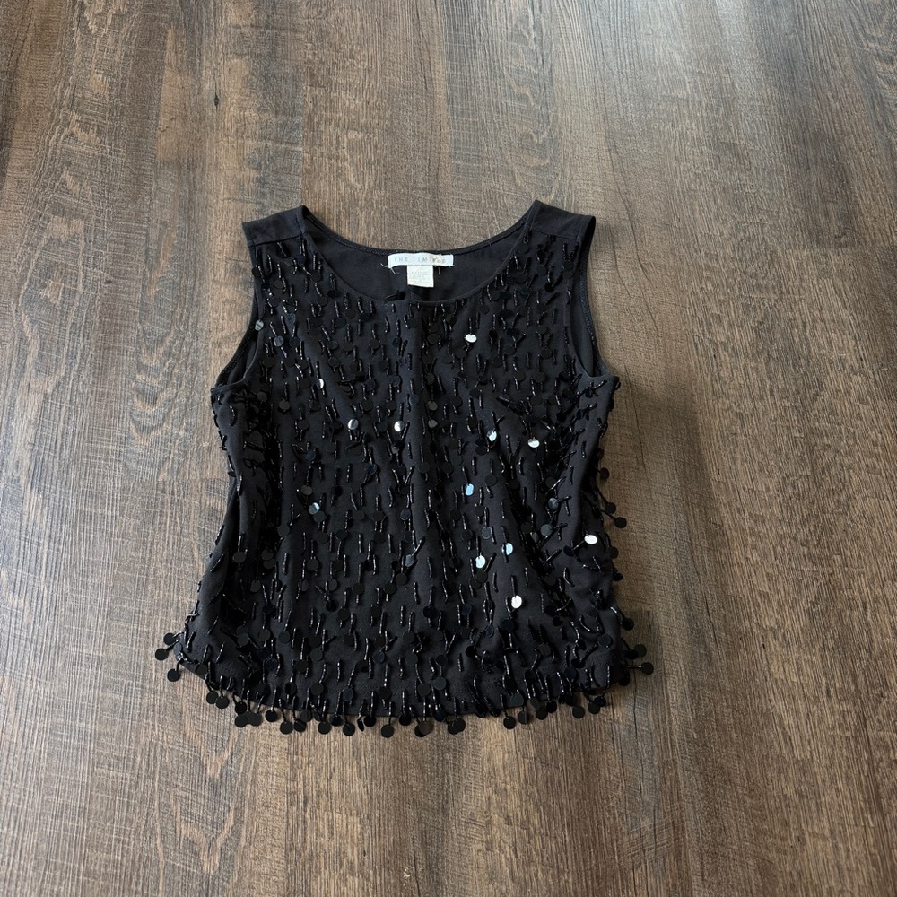 Vintage The Limited Black Beaded Sequin Tank Top 90s Evening Party Top Size M